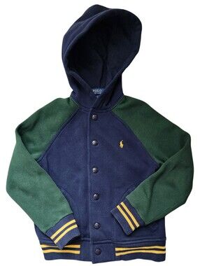 Boys Polo by Ralph Lauren Navy & Green Hooded Varsity Jacket